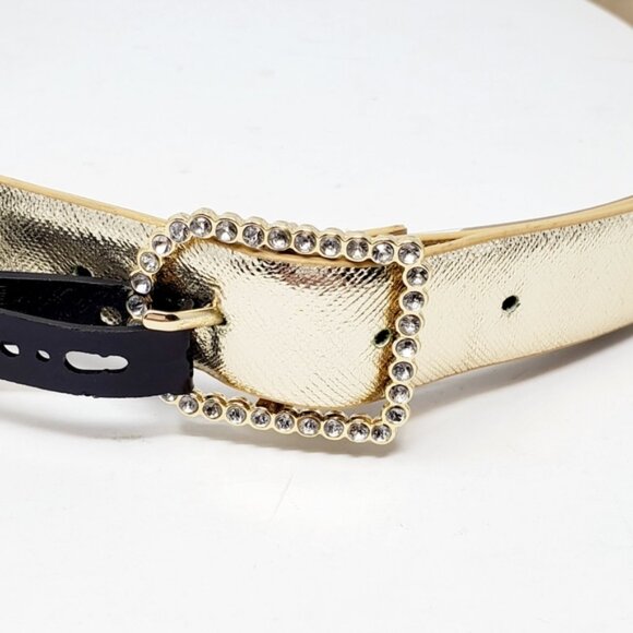 INC Womens Rhinestone Buckle Belt Metallic Gold
